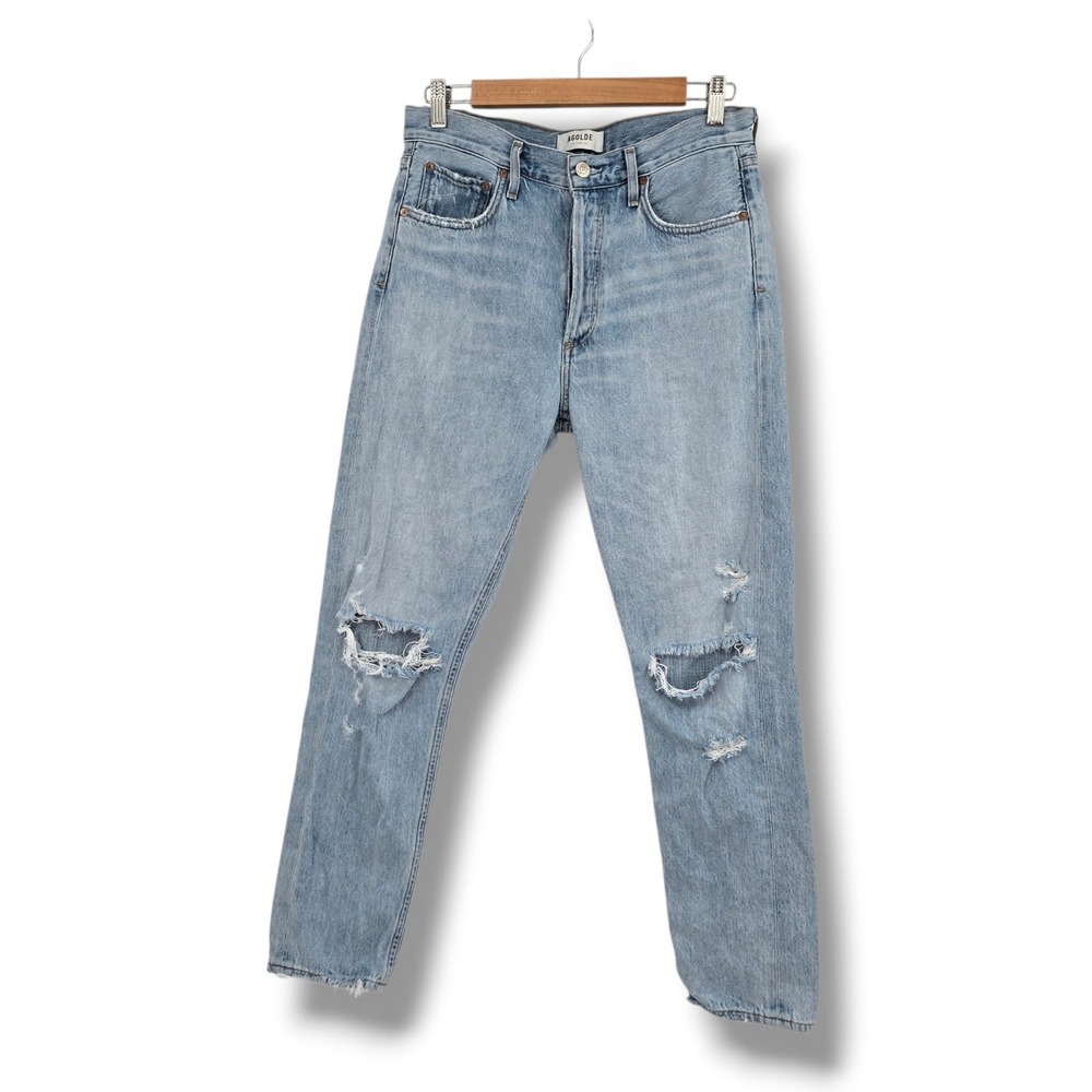 AGOLDE Jamie Distressed High Rise Straight Leg Jeans Light Wash Blue‎ Size 27